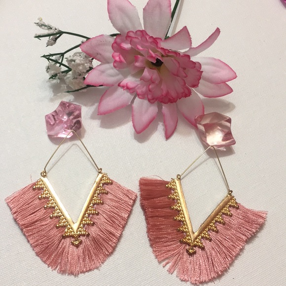 Pretty-N-Pink Neckline Drop Earrings. - Picture 2 of 4